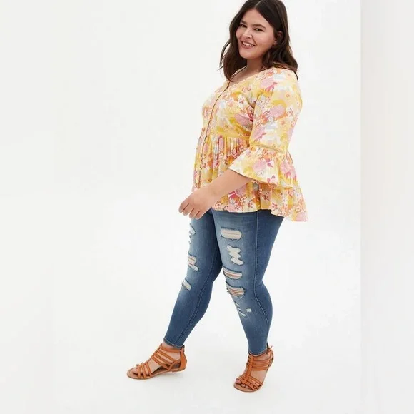 SOLD SOLD SOLD Torrid - Rayon Embroidered Bell Sleeve Top - Picture 3 of 4